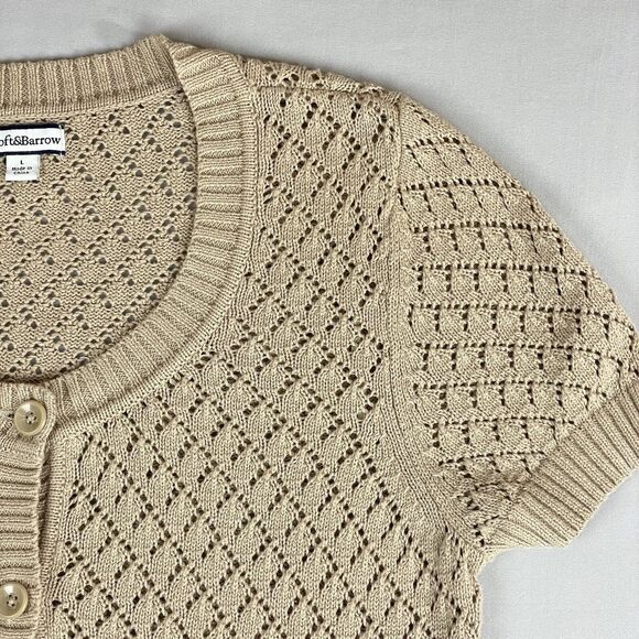 Croft and Barrow Knit Button Down Sweater Women's Large Tan Preppy Academia - Picture 2 of 9